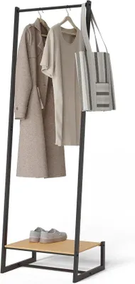 Zdjęcie produktu dla Wieszak na ubrania - stojak na odzież - garderoba - miejsce do przechowywania ubrań - z półką na buty - 50 x 40 x 160 cm - czarny