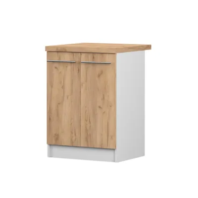 Produktbild von Unterschrank INEZ II, Küche, Küchenschrank zweitürig 60 cm Weiß/Craft Eiche Gold mit zwei Drehtüren, silberne Metallgriffe