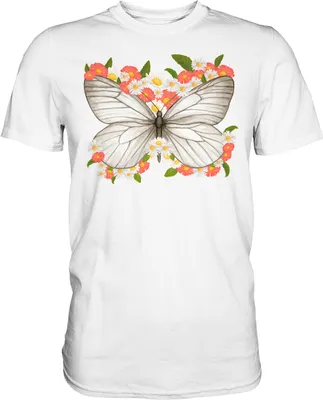 Produktbild von Frauen Blumen Schmetterling T-Shirt – White / XL