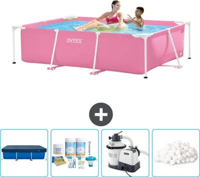 Immagine prodotto di Piscina Intex con struttura rettangolare - 220 x 150 x 60 cm - rosa - include copertura - pacchetto di manutenzione - pompa filtro per piscina - sfere filtranti