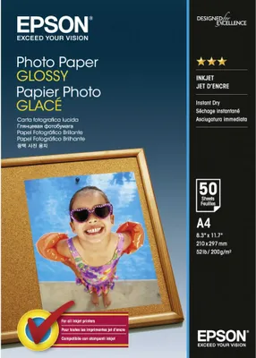 Obrázek produktu pro Epson Photo Paper Glossy - A4 - 50 Listů, Lesk, 200 g/m², A4, 50 listy, - WorkForce WF-7610DWF - WorkForce WF-7110DTW - WorkForce WF-3620DWF - WorkForce WF-2750DWF -..., 1 kusů