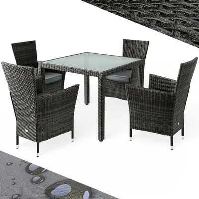 Produktbild von CASARIA® Gartenmöbel Set Balkon Wetterfest 4 Personen Polyrattan Outdoor mit 7cm Auflagen Stapelbar Gartenstühle Gartentisch Garten Terrasse Möbel, Farbe:Grau