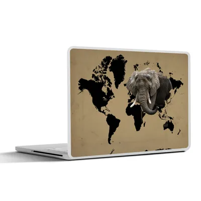 Produktbild von MuchoWow® Laptop Aufkleber Sticker Cover Weltkarte - Schwarz - Elefant 31x22.5 cm - Laptop-Deko