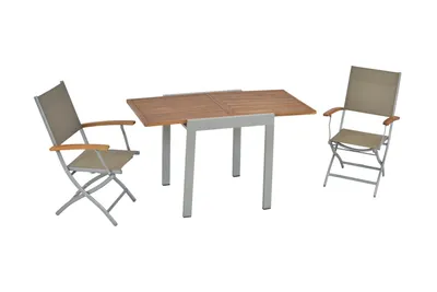 Produktbild von Merxx Naxos Gartenmöbelset 3tlg., 2 Klappsessel, Balkonausziehtisch 65 (130) x 65 cm, Aluminium/Textil/Akazie