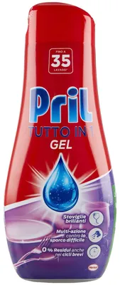 Produktbild von Pril All in One Reinigungsgel für Spülmaschine, Flüssigwaschmittel, Mehrzweck-Wirkung, hartnäckiger Schmutz, Packung mit 35 Waschgängen