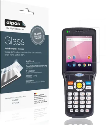 Produktbild von 2x Schutzfolie für Unitech HT510A - Anti-Shock 9H Folie dipos Glass Kunststoffglas