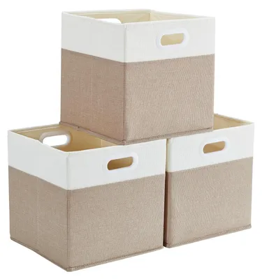 Imagen del producto de Omgoods - Cajas de almacenamiento de 33x38x33 cm - Juego de 3 unidades en color beige claro y crema