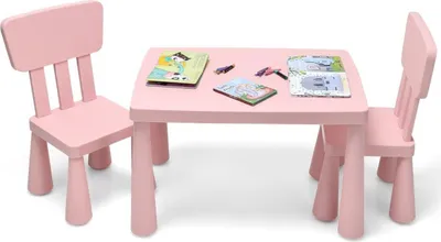 Immagine prodotto di Tavolo per bambini e 2 sedie 3 pezzi. Set di mobili per bambini per dinette per bambini rosa