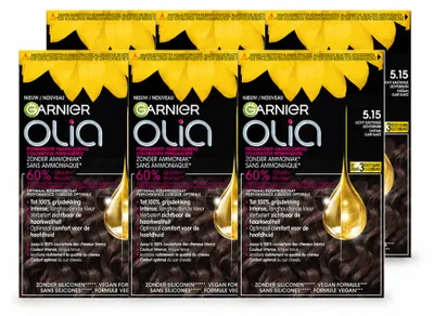 Productafbeelding van 6 x Garnier Olia 5.15 Haarkleuring - Kastanjebruin - Zonder ammonia - Voordelingsverpakking - 6 stuks