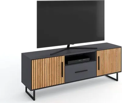 Produktbild von TV-Kommode Lowboard  Stella teilmassiv Softclose Anthrazit / Eiche