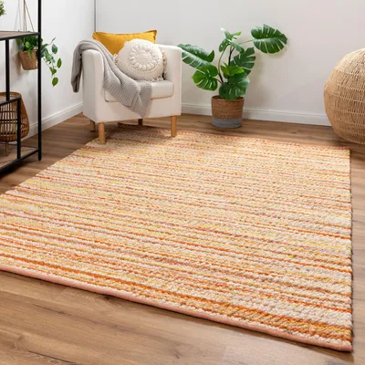 Produktbild von Steffensmeier Handweb Teppich Schwansee | Schurwolle | Gelb, handgewebt, Größe: 140x200 cm Wohnzimmer und Schlafzimmer