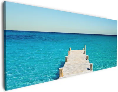 Produktbild von Wallario Premium Leinwandbild Steg am tropischen Meer in Größe 60 x 150 cm