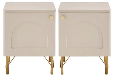 Produktbild von 2er-Set Nachttisch mit 1 Tür - Beige und Goldfarben ALOBARA