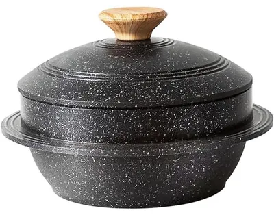 Productafbeelding van Steenschaal voor Dolsot Bibimbap, deksel, hotpot, soep, zwart, 24 cm