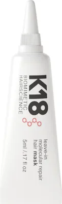 Obrázok produktu pre K18 K18 Hair Pro Leave-in Molecular Repair Mask 5 ml tuba - Maska na vlasy pre suché vlasy - Maska na vlasy pre poškodené vlasy