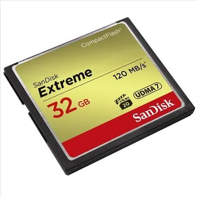 Produktbild von SanDisk 32GB Extreme, 32 GB, Kompaktflash, 120 MB/s, 85 MB/s, Schwarz, Gold, Rot