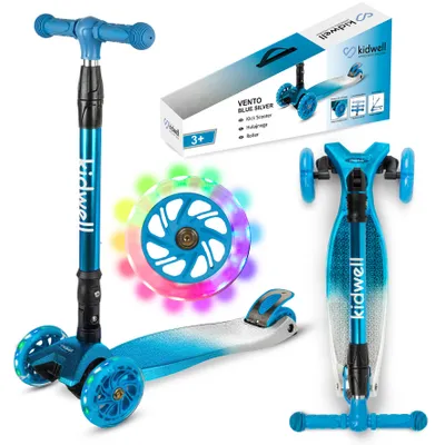 Immagine prodotto di Monopattino per bambini COIL, monopattino a tre ruote, monopattino a pedali, monopattino di equilibrio a tre ruote, monopattino da città, VENTO, cuscinetti ABEC-7, regolazione del volante a 3 stadi, ruote a LED, blu