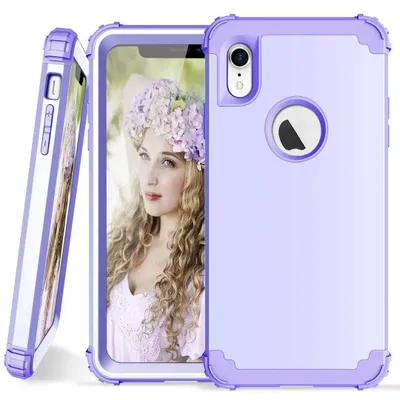 Obrázek produktu pro iPhone XR Pouzdro, 3 v 1 Hybridní Pevný PC TPU Silikon, Odolné proti nárazům Ochranné pouzdro pro iPhone XR Helles Fialová