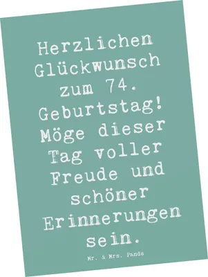 Produktbild von Mr. & Mrs. Panda Postkarte Spruch 74. Geburtstag Freude - Meeresbrise - Geschenk, Ansichtskarten, besonderer Tag, Alter, Geburtstagsgeschenk, Ansichtskarte, Fotokarte