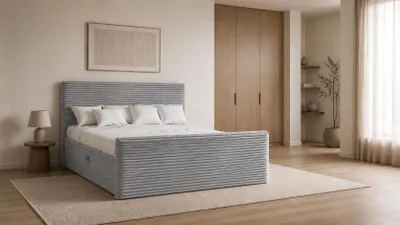 Produktbild von Kaiser Möbel Boxspringbett mit bettkasten und topper 160x200 TRENTO stoff Plüsch Cord Hellgrau H3-Bonell