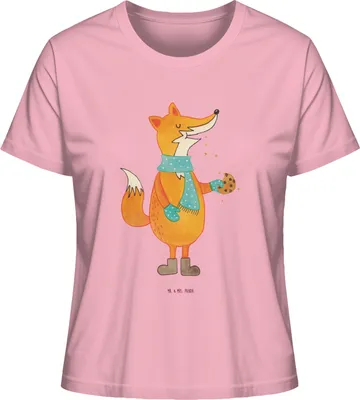 Produktbild von Mr. & Mrs. Panda Damen Kurzarmshirt Fuchs Keks Größe S - Baumwolle Pink - Geschenk, Frieren, Shirt, kalt, Winter, T-Shirt, Kekse, Weihnachtlich, Plätzchen, Liebe, Oberteil