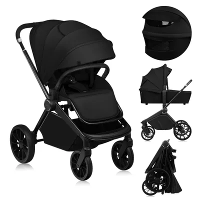 Produktbild von Lionelo Mika Plus 2v1 kočík do 38 mesiacov (22 kg), XXL strieška s UPF50+, 3-stupňové nastavenie rodičovskej rukoväte - Black Onyx