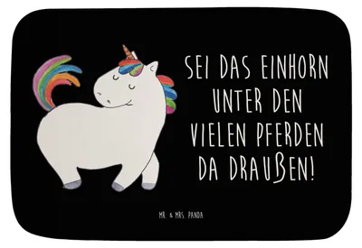 Produktbild von Mr. & Mrs. Panda Badvorleger Einhorn Stolzieren - Schwarz - Geschenk, Bunt, Freundin, duschmatte, Badezimmerteppich, Einhörner, Unicorn, Pferd, Badteppich, Badematte