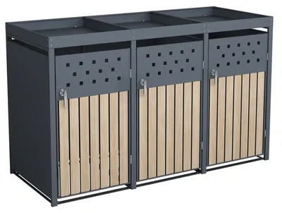 Produktbild von Mülltonnenbox Müllbox Mülltonnenverkleidung 3 Türen Box Pflanzdach Anthrazit