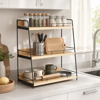Produktbild von Gewürzregal Stehend mit 3 Ebenen,Standregal Badezimmer Organizer,Multifunktionales Aufbewahrung für Badezimmer,Küche,Wohnzimmer,Büro 33x17x44cm