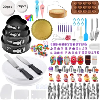 Produktbild von 540-teilige Tortendekorationsset - Inklusive Drehteller und Dekorationswerkzeuge