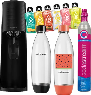 Produktbild von SODASTREAM TERRA Saturator + blaue Fuse Dekorflasche + 6x Bolera