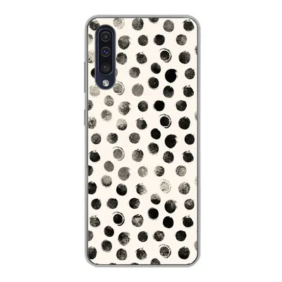 Produktbild von MuchoWow® Handyhülle Schutzhülle Hülle für Samsung Galaxy A30s Polka dots - Schwarz - Weiß Silikon Softcase Handy Hülle - Karteninhaber