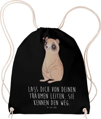 Produktbild von Mr. & Mrs. Panda Turnbeutel Plumplori Glücklich - Schwarz - Geschenk, Glück, Jutebeutel, Stoffbeutel, Kleiner Rucksack, Niedlich, Baumwollbeutel, sporttasche klein