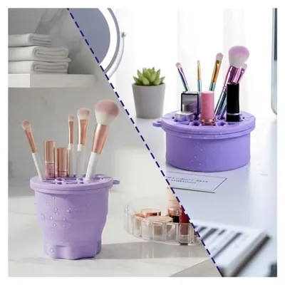 Produktbild von Faltbarer Silikon Pinselhalter, Make-up Pinsel Reiniger in Lila