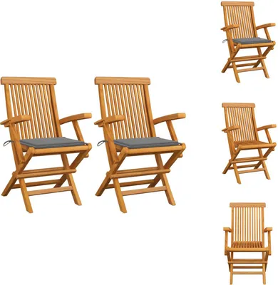 Produktbild von vidaXL Gartenstühle mit Grauen Kissen 2 Stk. Massivholz Teak -  Gartenstühle