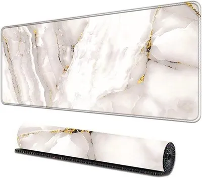 Productafbeelding van Bureauonderlegger 90 x 40 cm - Antislip Muismat met Marmeren Design - Wit-Goud - Ideaal voor Gaming en Kantoorgebruik