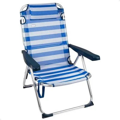 Produktbild von Famanu Klappstuhl Blau mit Kipp-Schutz - 5 Positionen, tragbar und leicht, mit Kissen