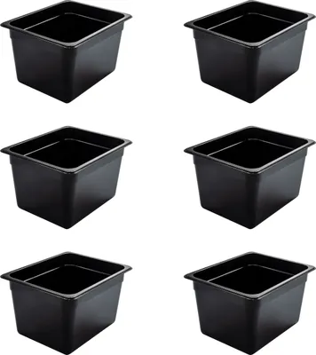 Produktbild von AcMax 6 Stück GN 1/2 Gastronormbehälter GN-Behälter 12,5 Liter Tiefe 200mm Kunststoff schwarz