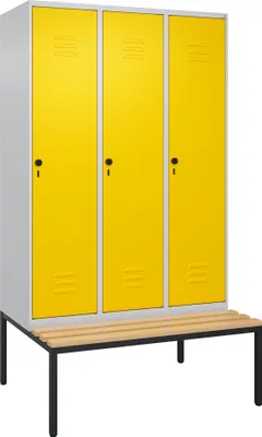 Produktbild von C+P Garderobenschrank "Classic Plus", Abteilbreite 40 cm, mit Sitzbank, Verkehrsgelb (RAL 1023), 212x120x50 cm/ 3 Fächer