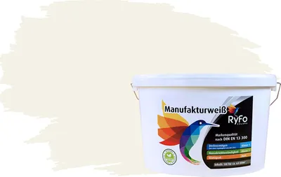 Produktbild von RyFo Colors Bunte Wandfarbe Manufakturweiß Zartcreme 10l - weitere Weiß Farbtöne und Größen erhältlich, Deckkraft Klasse 1, Nassabrieb Klasse 1
