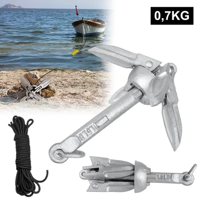 Obrázek produktu pro XINZI Skládací lodní kotva, skládací kotva z pozinkované oceli, 0,7 kg, skládací kotva pro lodě, sada kotvy s 10m kotevním lanem pro lodě
