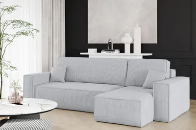 Produktbild von Ecksofa Schlafsofa Sofa MARIS Stoff Poso Hellgrau Ottomane Rechts