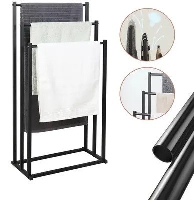 Image de Porte-serviettes – Porte-serviettes autoportant – 3 barres pour serviettes – Acier inoxydable – Pour la salle de bain – Pour serviettes de bain et de toilette