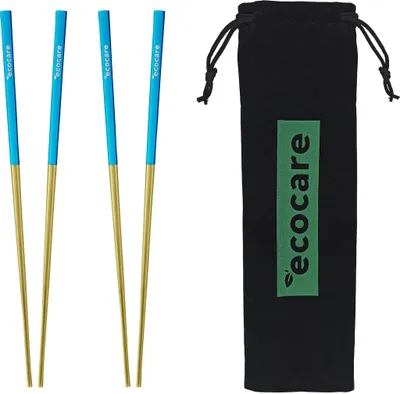Obrázek produktu pro ECOCARE kovové hůlky na sushi s obalem zlatomodré 4 kusy