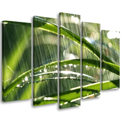 Produktbild von 5-teiliges leinwandbild grüne blätter 200x100 cm Feeby grün wandbild bereit zum aufhängen