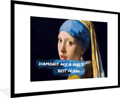 Produktbild von MuchoWow® Gerahmtes Poster Vermeer - Das Mädchen mit dem Perlenohrring - Zitat 90x60 cm - Poster mit Schwarzem Bilderrahmen Wandposter Rahmen Foto Bilder - Wanddekoration - Fotos