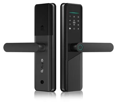 Image de Serrure intelligente avec lecteur d'empreintes digitales et code, pour portes de 60 à 90 mm, de couleur noire