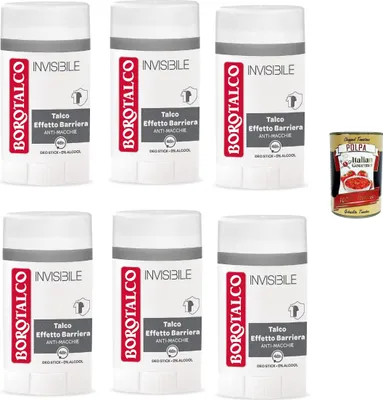 Produktbild von Borotalco, Deodorant Deo Stick Invisibile, ohne Alkohol,mit Talk des Barriereffekts, fängt und überträgt keine Laions, 48 Stunden Wirksamkeit, 6x 40ml + Italian Gourmet polpa 400g