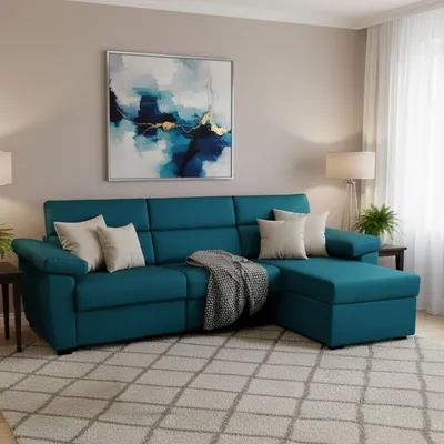Immagine prodotto di Priverno - Divano Letto con Penisola, 285x160 cm Azzurro, Sfoderabile  Italy