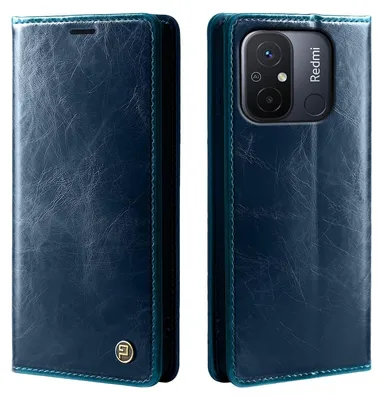 Produktbild von Handyhülle für Xiaomi Redmi 12C Kunstleder Klapphülle Vintage Cover Hülle RFID Schutz Case Kartenfach Farbe: Blau